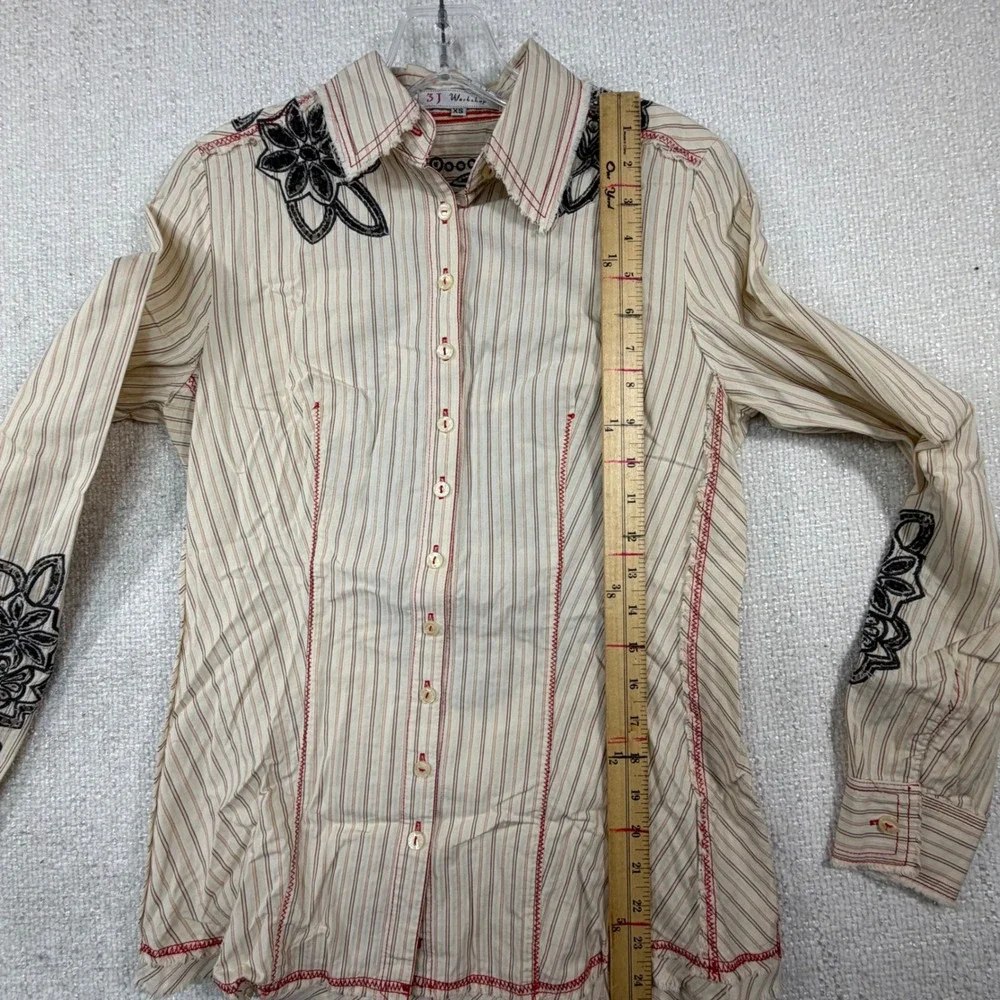 3J Workshop Johnny Was Pinstripe Embroidered Western Shirt XS Cream Red Black